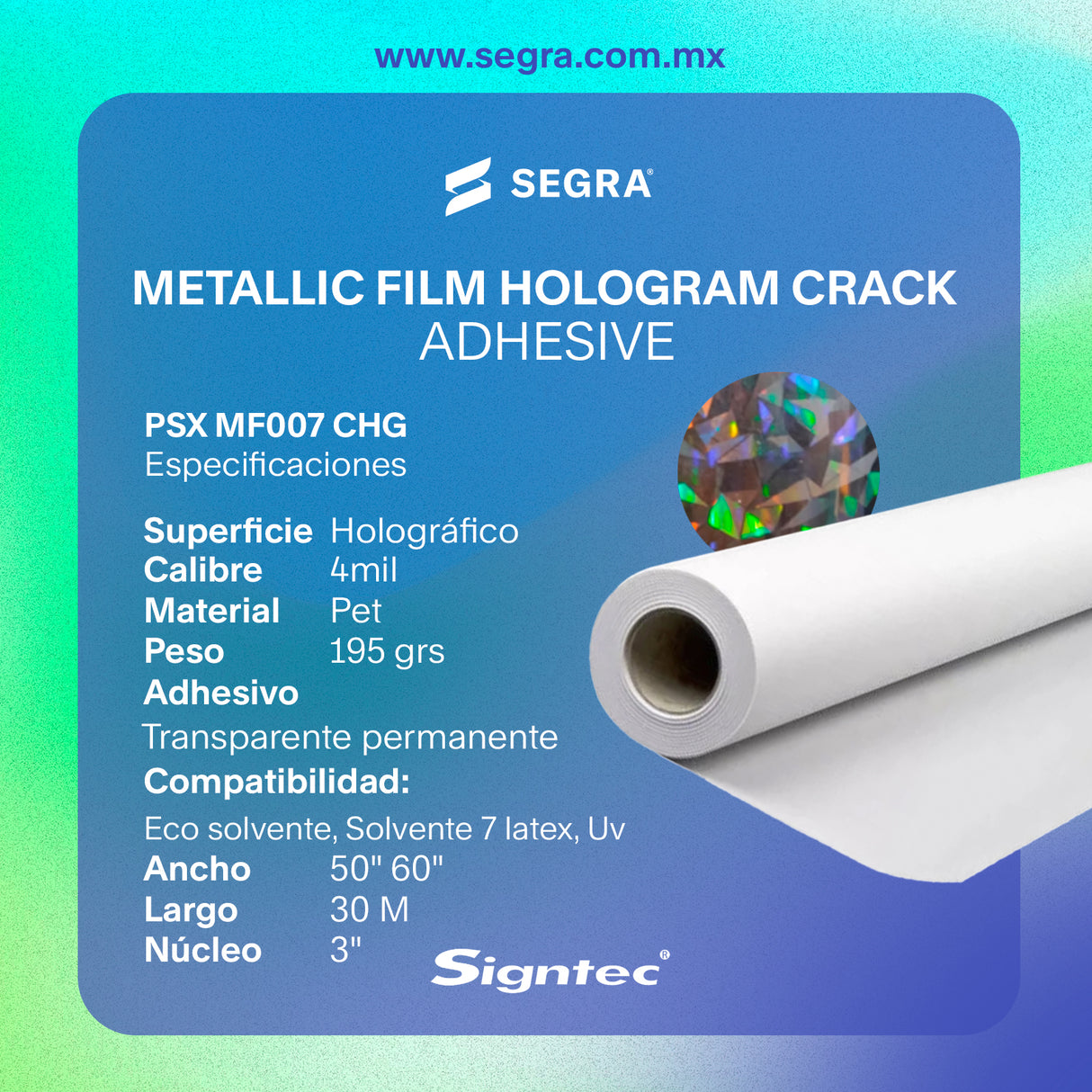 Metallic Flim Hologram Crack PET 145grs 4MIL 1.270m x 50m