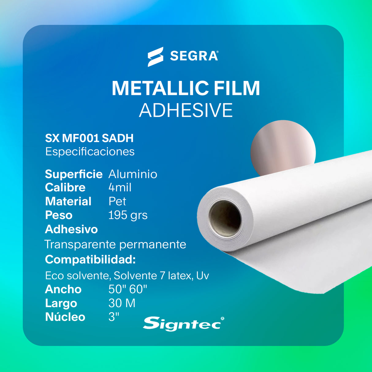 Metallic Film Adhesive PET 195grs 4MIL 1.524m x 30m