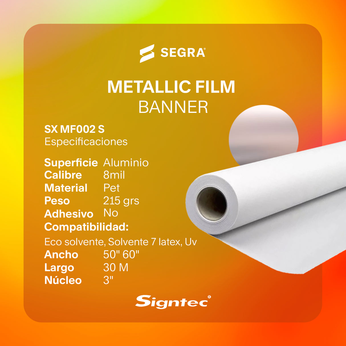 Metallic Film Banner PET 215grs 8MIL 1.270m x 30m