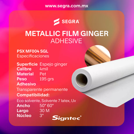 Metallic Film Ginger Adhesive PET 195grs 4MIL 1.520m x 30m